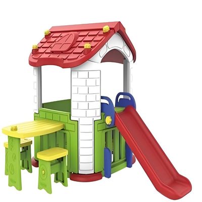 MYTS Indoor all in 1 playhouse with activity area & side table & chair + slide for kids red